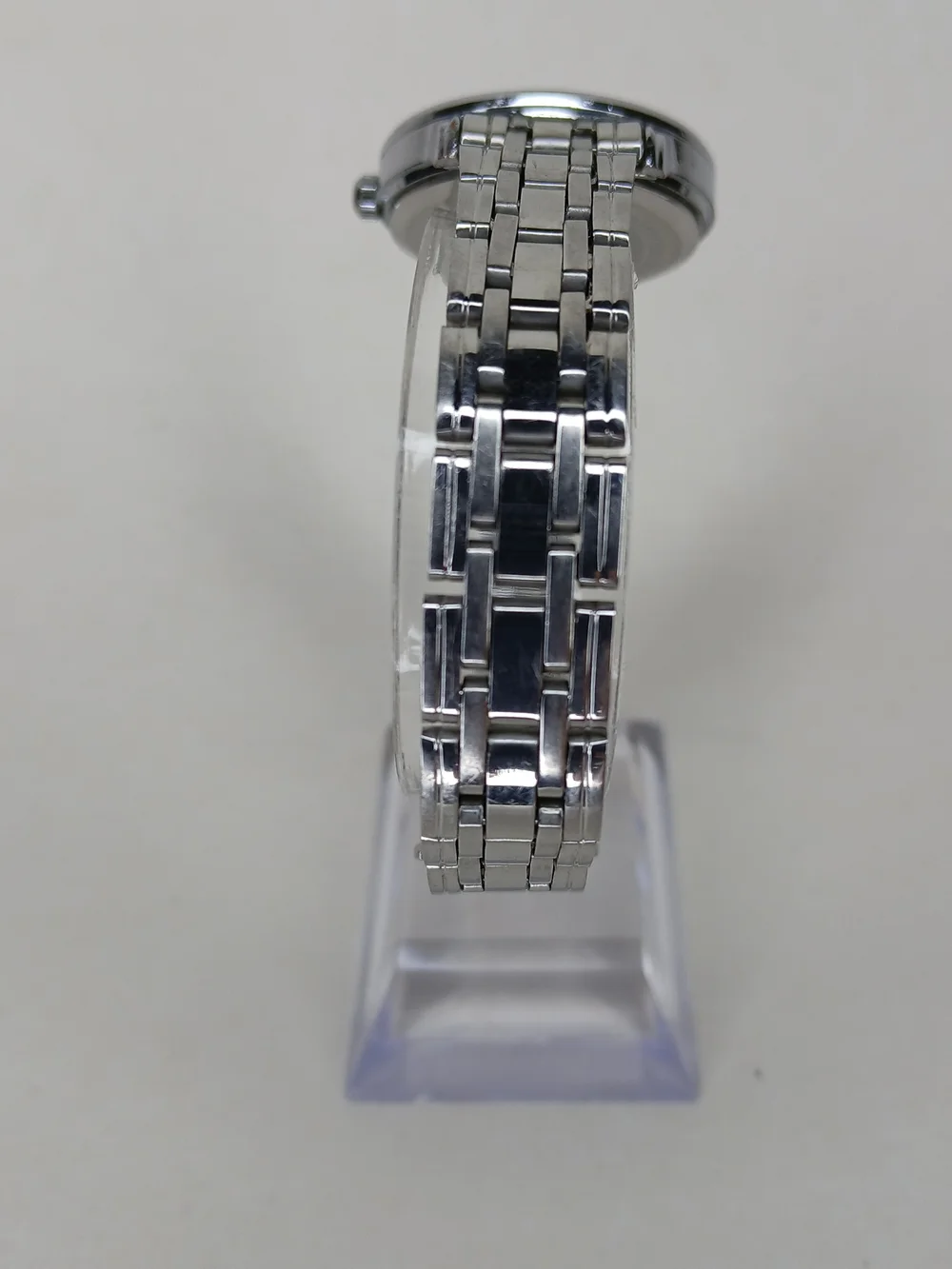 Men's Silver Stainless Steel Watch with Blue Accents